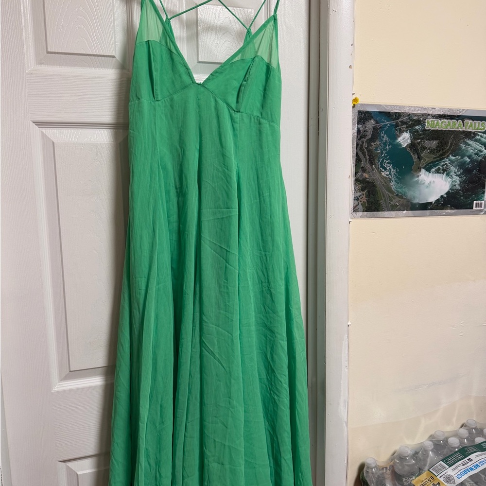 ASOS DESIGN cami strappy midi skater dress with godet in bright green Size 12